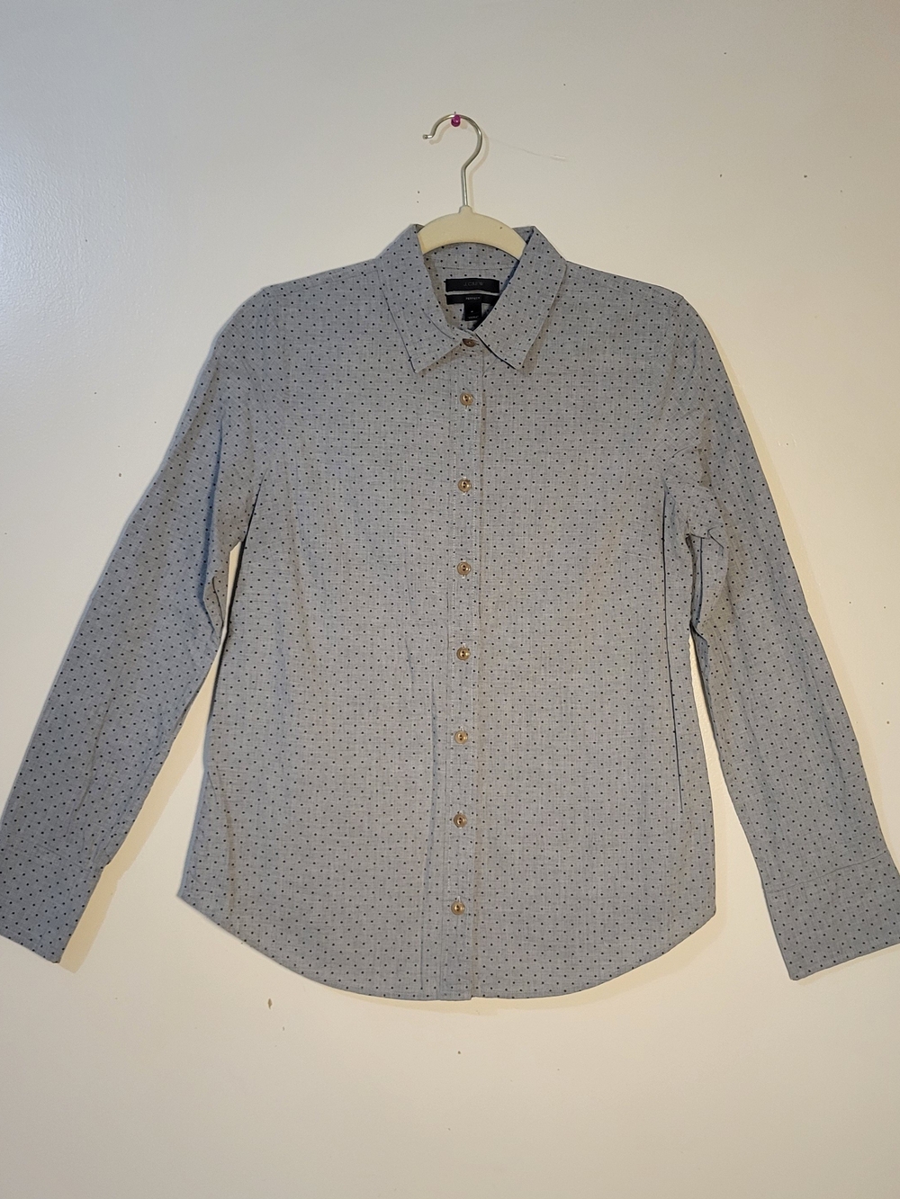 J. Crew (Women's 6) 100% Cotton Gray and Navy Polka Dot Button-Down Shirt